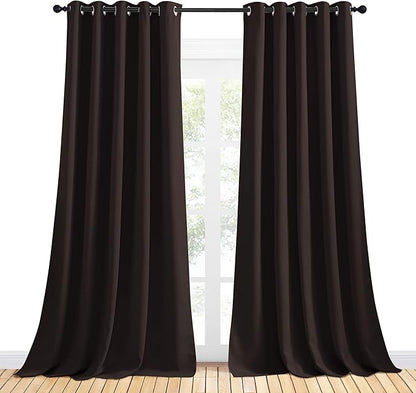 NICETOWN Blackout Curtain Panels for Bedroom, 2 Panels, W70 x L95-inch, Toffee Brown, Thermal Insulated Grommet Top Blackout Draperies and Drapes for Basement