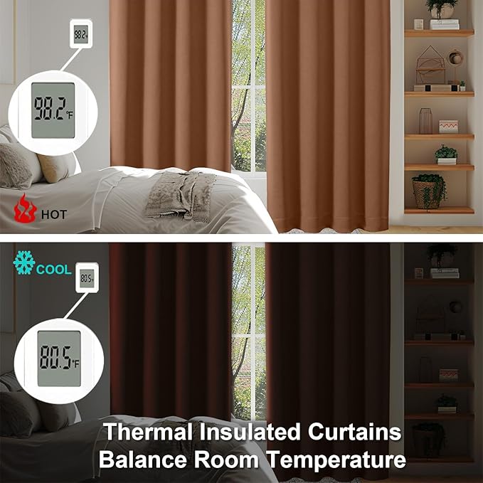 Simplebrand Sun Baked Blackout Curtains for Bedroom 96 Inches Long 2 Panels, Solid Thermal Insulated, Energy Saving Living Room Window Treatment Curtains Blackout Drapes, W50 x L96 Inch, Sun Baked