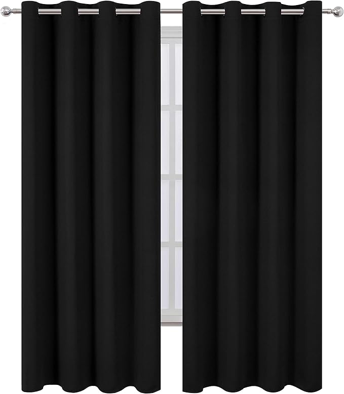 LEMOMO Black Thermal Blackout Curtains/52 x 95 Inch/Set of 2 Panels Room Darkening Curtains for Bedroom