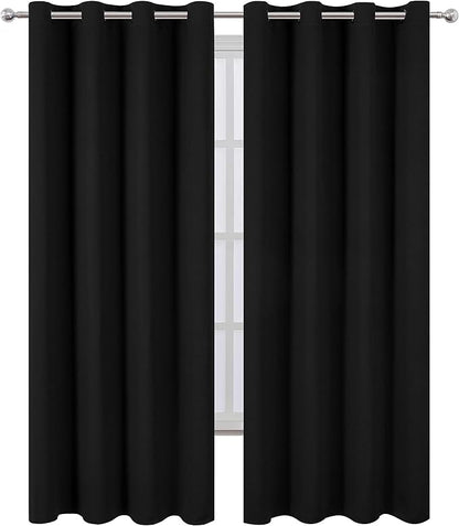 LEMOMO Black Thermal Blackout Curtains/52 x 95 Inch/Set of 2 Panels Room Darkening Curtains for Bedroom