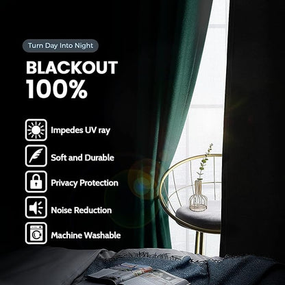 SimpleHome 100% Blackout Curtains for Bedroom,Thermal Insulated Grommet Window Drapes Room Darkening Dark Green Curtains for Living Room with Black Back,52 x 63 Inch,2 Panels