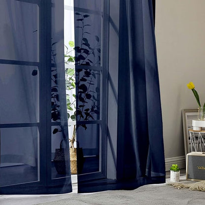 Navy Blue Sheer Curtain for Bedroom Living Room 72 Inches Long 2 Panels Set, Solid Soft Airy Light Filtering Sheer Window Curtains, Modern Rod Pocket Door Curtain, Navy Blue, 42"Wx72"L Inch