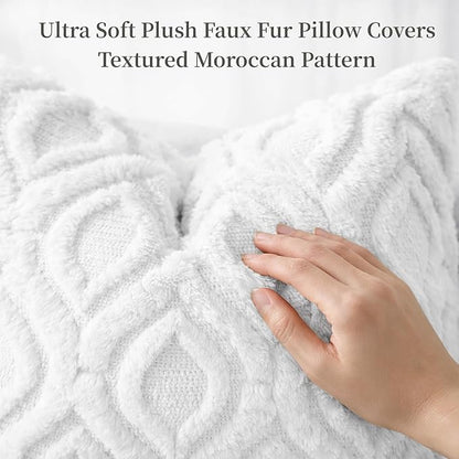 decorUhome Throw Pillow Covers 12x20 Inch Set of 2, Soft Plush Faux Wool White Solid Couch Pillow Covers, Accent Farmhouse Neutral Rectangle Pillow Cases for Sofa Bed Living Room