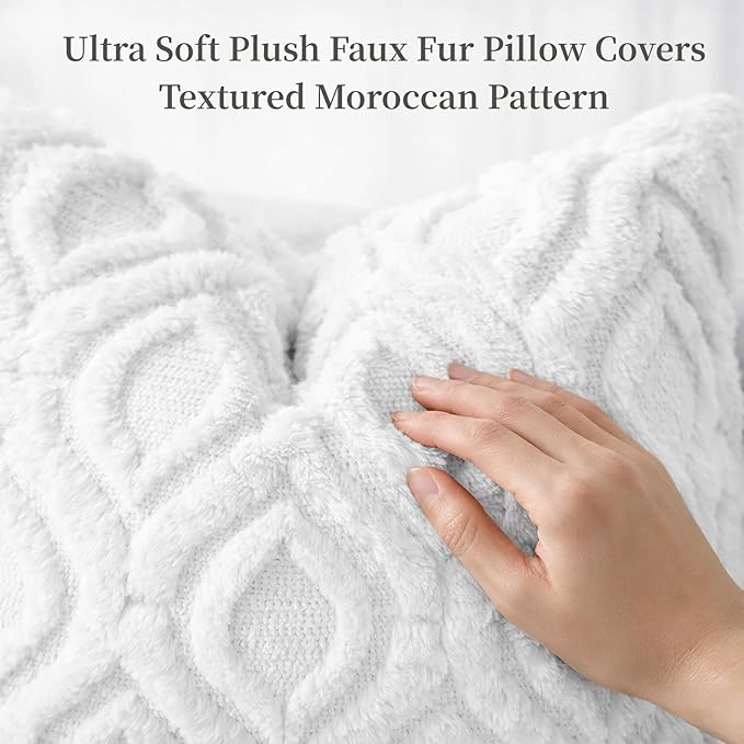 decorUhome Throw Pillow Covers 16x16 Inch Set of 2, Soft Plush Faux Wool White Solid Couch Pillow Covers, Accent Farmhouse Neutral Square Pillow Cases for Sofa Bed Living Room