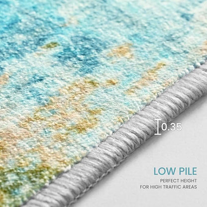 Ompaa Living Room Rug 6x9 Teal Blue Area Rug Machine Washable Boho Rug Non Slip Abstract Vintage Indoor Large Rugs for Bedroom, Classroom, College Dorm, Farmhouse, Dining Room, Kids Playroom