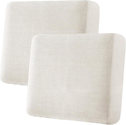 H.VERSAILTEX Super Stretch Individual Seat Cushion Covers - Sofa Couch Cushion Slipcover Sets - Thick Jacquard Textured Twill Fabric - Large (2 Piece, Ivory)