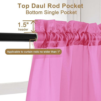 Chyhomenyc Sheer Curtains 108 Inch Length 2 Panels Set, Extra Long Light Filtering Solid Voile Window Drapes for Living Room Bedroom, 42Wx108L, 9FT Length, Set of 2, Hot Pink