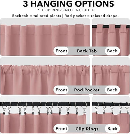 Deconovo Room Darkening Curtains Solid Back Tab and Rod Pocket Curtains Thermal Insulated Blackout Curtains for Office 52Wx95L Inch Coral Pink Set of 2