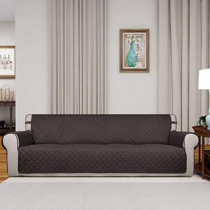PureFit Reversible Quilted Sofa Cover, Water Resistant Slipcover Furniture Protector, Washable Couch Cover with Non Slip and Elastic Straps for Kids, Dogs, Pets (XX Large, Chocolate/Chocolate)