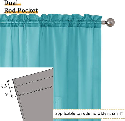 Aiyufeng Turquoise Sheer Curtains 45 Inch Length 2 Panels Set, Light Filtering Airy Rod Pocket Turquoise Window Curtain Treatment Drapes for Kitchen Bedroom Living, Each 42Wx45L Inches