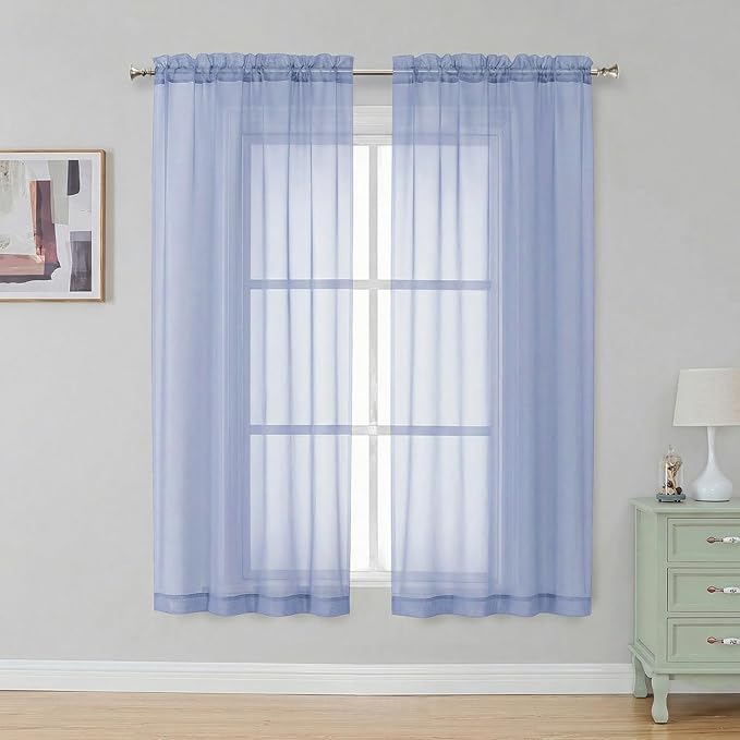 Simplebrand Denim Sheer Curtains 63 Inch Length 2 Panels, Rod Pocket Solid Color Window Sheer Curtain Panels, Elegant Curtains & Drapes for Living Room, Bedroom 2 Panels (Ivory, 42" W x 63" L)