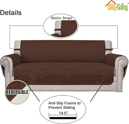 Easy-Going 4 Seater Sofa Slipcover Reversible Sofa Cover Water Resistant Couch Cover with Foam Sticks Elastic Straps Furniture Protector for Pets Children Dog Cat (XX-Large, Coffee/Ivory)