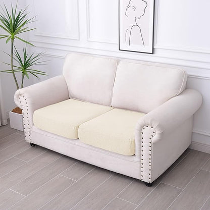 hyha Waterproof Couch Cushion Covers for Pets, Non Slip Sofa Seat Cover for Dogs Washable, Soft Thick Stretch Jacquard Fabric, Sofa Slipcovers with Elastic Bottom (2 Pieces, Light Beige)