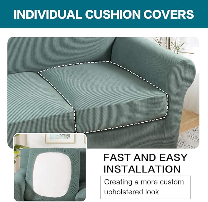 Turquoize 3 Piece Sofa Covers for 2 Cushion Couch Sofa Slipcover Soft Couch Cover for Dogs-Washable Sofa Furniture Covers with 2 Individual Cushion Covers (2 Cushion Sofa, Dark Cyan)