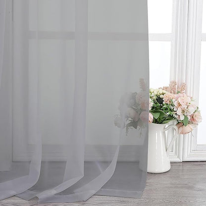 Chyhomenyc Light Grey Sheer Curtains 84 Inch Length 2 Panels, Light Filtering Soft Airy Voile Rod Pocket Sheer Window Drapes for Bedroom Living Room, Each 42Wx84L Inches