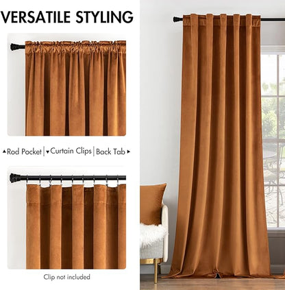 MIULEE Velvet Curtains 84 inches 2 Panels - Luxury Blackout Curtains for Bedroom Living Room Thermal Insulated Super Soft Window Drapes Rod Pocket & Back Tab, Gold Brown, W52 x L84 inches
