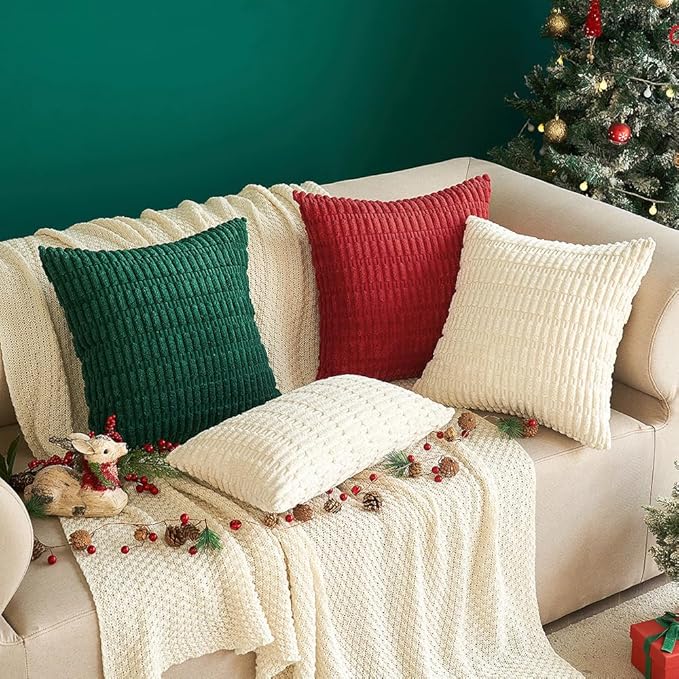 MIULEE Pack of 2 Corduroy Decorative Euro Sham Throw Pillow Covers 26x26 Inch Soft Boho Striped Pillow Covers Modern Farmhouse Home Decor for Sofa Living Room Couch Bed Cream White