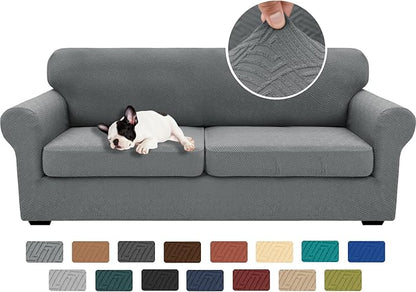 XINEAGE 2026 New 3 Pieces Couch Covers for 2 Extra Large Cushion Sofa Super Stretch Sofa Cover for 2 Large Seat Universal Loveseat Slip Cover for Living Room (Light Gray), 71"-91"(2 Cushions)