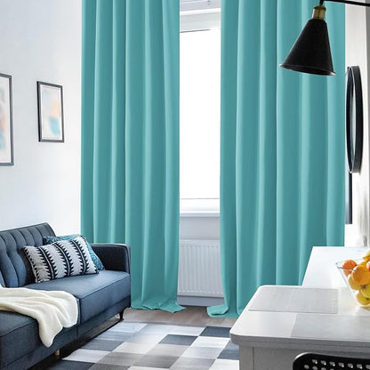 Deconovo Blackout Curtains Back Tab and Rod Pocket Curtains Insulated Thermal Room Darkening Drapes for Bedroom 52Wx84L Inch Teal 2 Panels