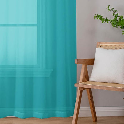 Chyhomenyc Turquoise Sheer Curtains 78 Inches Long 2 Panels Set for Living Room, Light Filtering Voile Lightweight Bedroom Curtains, Rod Pocket Solid Window Treatment Drapes, Each 42W x 78L