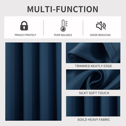 Joydeco Blackout Curtains 108 Inches Long 1 Panel, Thermal Insulated Long Curtains& Drapes 1 Piece, Room Darkening Grommet Drapes for Living Room Bedroom Window (W70 x L108 Inch, Navy Blue)