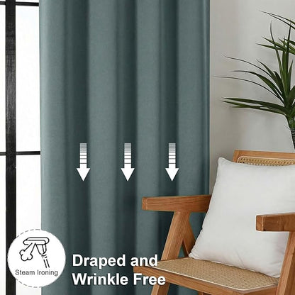 Simplebrand Ava Dark Green Blackout Curtains for Bedroom 63 Inch Length 2 Panels Set, Privacy Thermal Insulated Rod Pocket Door Window Curtains for Patio French Door Front Door, W40 x L63 Inch