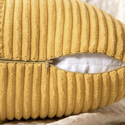 MIULEE Golden Mustard Decorative Throw Pillow Covers 16x16 Inch for Couch Bed Sofa Pack of 2 Boho Farmhouse Throw Pillows Soft Cross Corduroy Patchwork Textured Cushion Cases