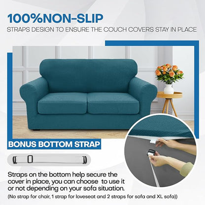 XINEAGE New 2 Pieces Chair Covers with Arms Super Stretch Chair Slipcover for Living Room Pet Dog Universal Slip Cover Anti Slip Armchair Furniture Protector (Peacock Blue), 31"-46"(1 Cushion)
