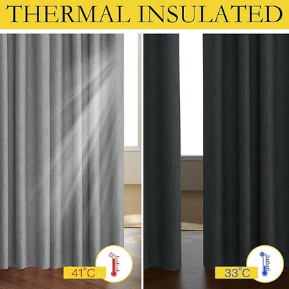 NICETOWN 100% Absolutely Blackout Linen Curtains with Thermal Insulated White Liner, Dove Grey, W52, 2 Pieces, Noise Reducing Textured Linen Look Curtains for Windows 108 inch Length for Classroom