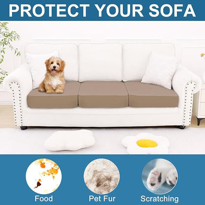 Smiry Printed Couch Cushion Covers, Stretch Soft Couch Covers for Sofa, Washable Non-Slip Sofa Slipcover Furniture Protector for Indoor and Outdoor (3 Pack, Mocha)