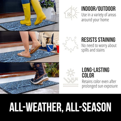 GORILLA GRIP 100% Waterproof All-Season WeatherMAX Doormat 35x23, US Designed Natural Rubber, Stain and Fade Resistant, Low Profile Indoor Outdoor Door Mats, Easy Clean Patio Mat, Ocean Blue Waves
