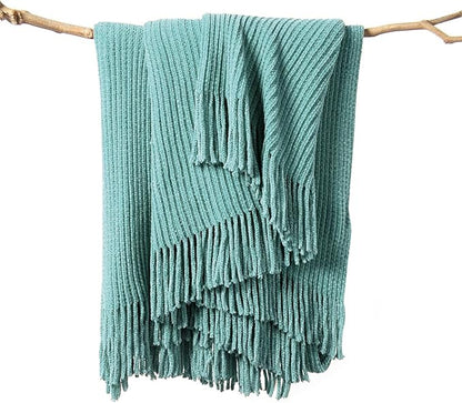 lifein Throw Blanket for Couch, Soft Boho Decor Bed Throw,Cozy Blue Chenille Knitted Small Farmhouse Lightweight Throw (Aqua,60 * 80")