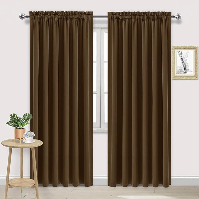 DWCN Blackout Curtains for Living Room Thermal Insulated, Energy Saving & Noise Reducing Bedroom Curtains, Brown, W 70x L 84 Inch, Set of 2 Rod Pocket Curtain Panels