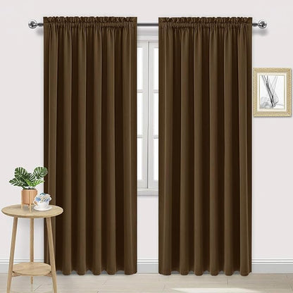 DWCN Blackout Curtains for Living Room Thermal Insulated, Energy Saving & Noise Reducing Bedroom Curtains, Brown, W 70x L 84 Inch, Set of 2 Rod Pocket Curtain Panels