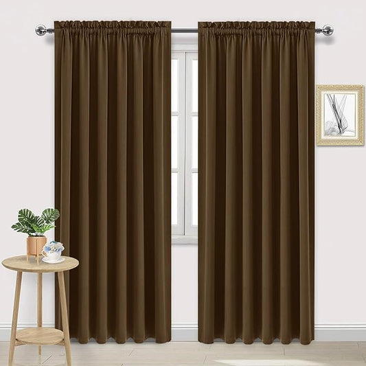 DWCN Blackout Curtains for Living Room Thermal Insulated, Energy Saving & Noise Reducing Bedroom Curtains, Brown, W 70x L 84 Inch, Set of 2 Rod Pocket Curtain Panels