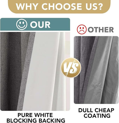 H.VERSAILTEX Linen Blackout Curtains 54 Inches Long 100% Absolutely Blackout Thermal Insulated Textured Linen Look Curtain Draperies Anti-Rust Grommet, Energy Saving with White Liner, 2 Panels, Grey