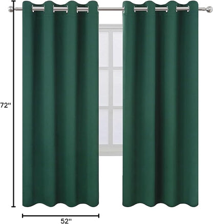 LEMOMO Dark Green Thermal Blackout Curtains/52 x 72 Inch/Set of 2 Panels Room Darkening Curtains for Bedroom