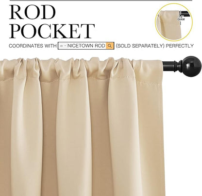 NICETOWN Room Darkening Curtains for Bedroom - Triple Weave Home Decoration Thermal Insulated Solid Drapes for Kitchen (Biscotti Beige, Set of 2 Panels, 62 x 72 Inch)