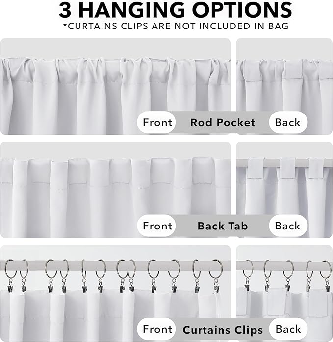 Deconovo Blackout Curtains, Thermal Insulated, W42 x L63 2 Panels, Back Tab, Machine Washable, Room-Darkening Drapes for Bedroom/Living Room Star White