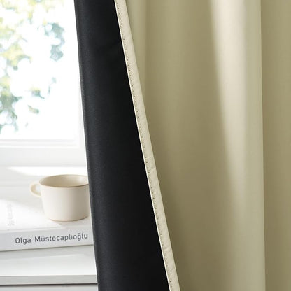 RYB HOME 100% Blackout Short Curtains for Small Window, Thermal Insulated Total Room Darkening Noise Reducing Curtains for Kitchen Bathroom Basement, 42 inches Wide by 48 inches Long, Beige