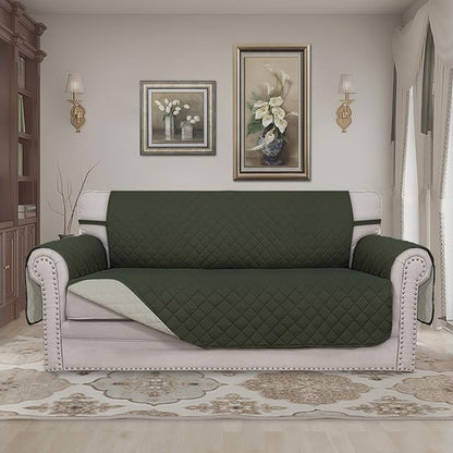 Easy-Going Sofa Slipcover Reversible Loveseat Sofa Cover Couch Cover for 2 Cushion Couch Furniture Protector with Elastic Straps for Pets Kids Dog Cat (Oversized Loveseat, Army Green/Beige)