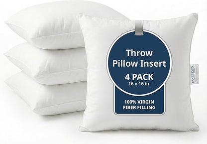 LANE LINEN 16x16 Throw Pillow Insert - Set of 4 White Inserts for Decorative Pillow Covers for Bed, Decorative Pillows for Bed, Couch Pillows, Throw Pillows for Couch