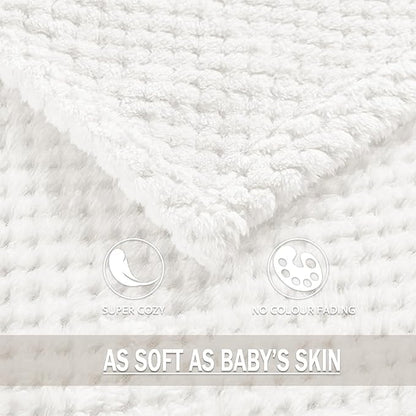Exclusivo Mezcla Fleece Throw Blanket Extra Large, Super Soft and Warm Blankets for Couch, Sofa and Bed Waffle Textured, Cozy, Fuzzy and Lightweight (Pure White, 50x70 Inches)