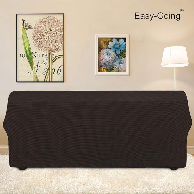 Easy-Going Stretch Sofa Slipcover 1-Piece Sofa Cover Furniture Protector Couch Soft with Elastic Bottom for Kids, Polyester Spandex Jacquard Fabric Small Checks (Sofa, Chocolate)