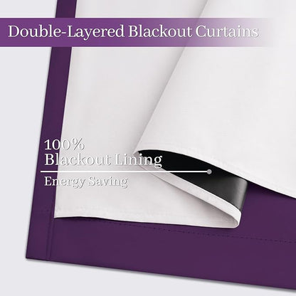 Yakamok Room Darkening 100% Blackout Curtains Grommet Window Treatments with 2 Thick Layers-Purple Thermal Insulated Drapes Set of 2 Panels for Bedroom Living Room 52 Inches by 84 Inches Length
