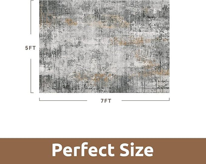 5 x 7 Area Rugs for Living Room, Machine Washable Non Slip Rug Ultra Soft Low Pile Indoor Carpet Modern Abstract Rugs for Bedroom Office Room Dining Room Beside, Grey