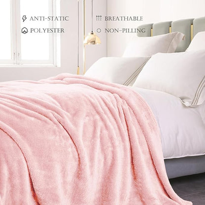Exclusivo Mezcla Plush Fuzzy Fleece Bed Blanket Twin Size, Super Soft, Fluffy and Warm Blankets for Couch, Bed, All Season (Light Pink, 90x66 Inches)