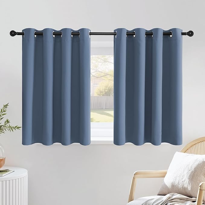 NICETOWN Stone Blue Short Curtains 36 inches Long for Kitchen, Grommet Sunlight Reducing Solid Vertical Window Treatments for Cafe & Home Office, 2 Panels, W52 x L36