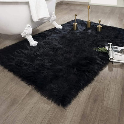 Ashler faux fur rug, Fluffy Shaggy Area Rug Ultra Soft 3 x 5 Feet Rectangle Fur Rug Black Fuzzy Rug Machine Washable Shag Rug, Nursery Decor Throw Rugs for Bedroom, kids room, Living Room