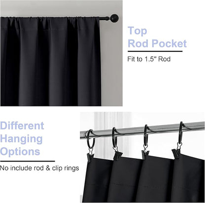 Simplebrand Ava Halloween Black Blackout Curtains for Bedroom 90 Inches Long 2 Panels Set, Solid Privacy Energy Saving Living Room Window Treatment Curtains Blackout Drapes, W50 x L90 Inch, Black